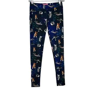 Tipsy Elves Legging Womens XSmall‎ Blue Cats in Space Casual Workout Athleisure
